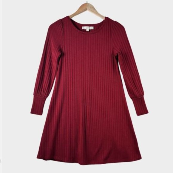 FINAL SALE $$ NWOT Loft Women's Long Sleeve Dress Small Petite Ribbed Burgundy - Picture 1 of 7
